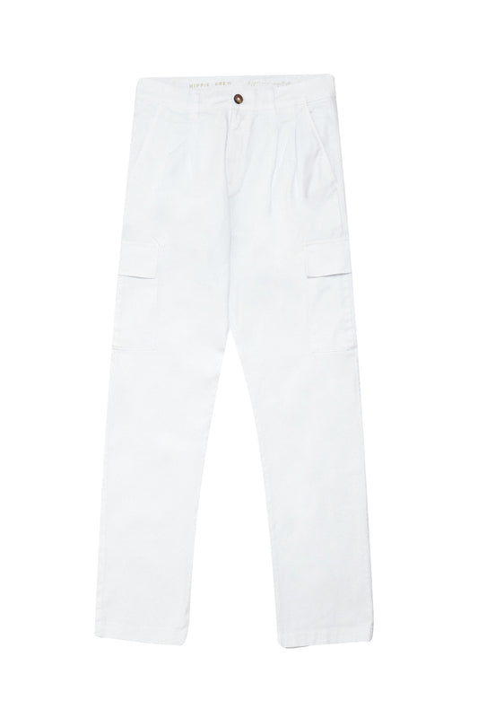 Pantalón cargo algodón lino blanco