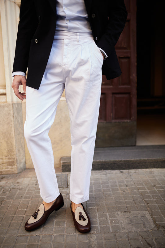 Pantalón chino algodón lino blanco