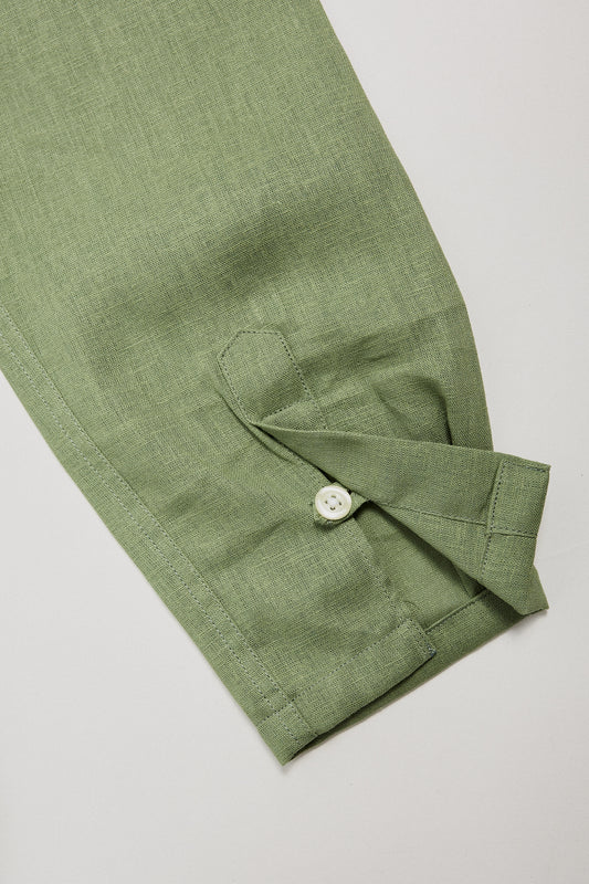 Camisa Mao lino bicolor lino verde y camel Made to Order