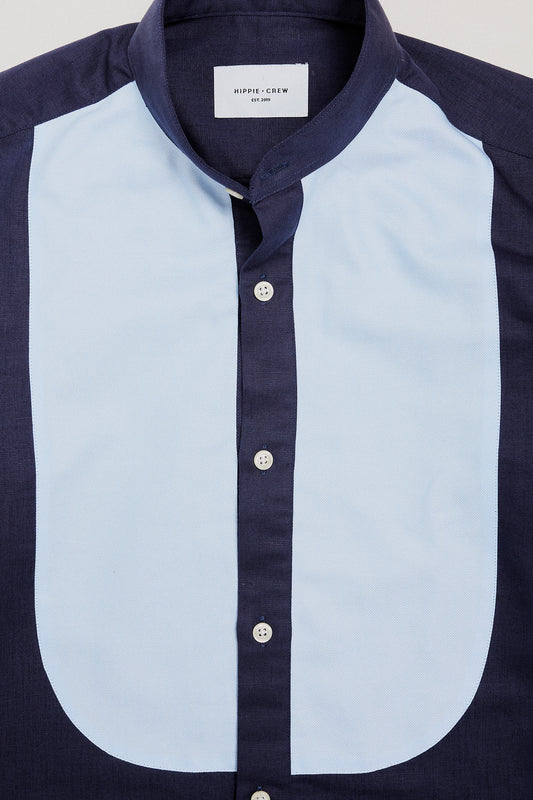 Camisa Mao lino bicolor azul marino y celeste Made to Order