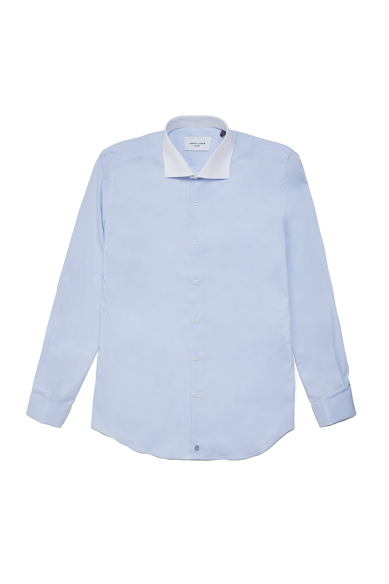 Camisa vestir azul cuello italiano blanco