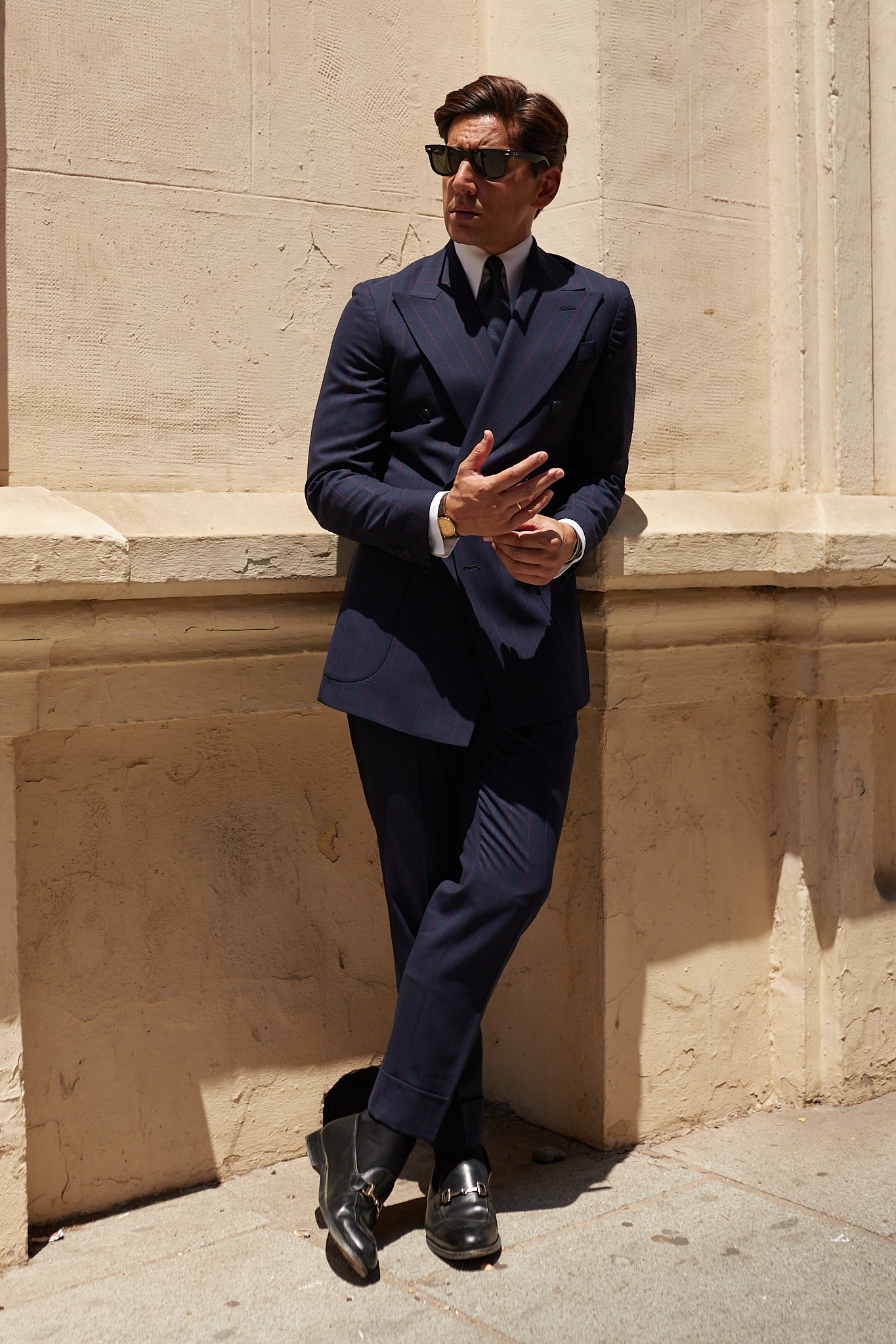 Pantalón traje azul marino diplomático raya burdeos Carnet