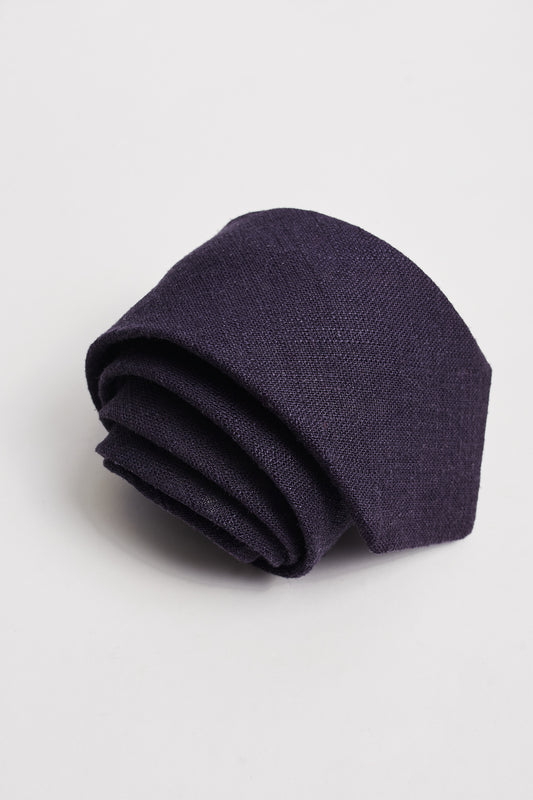 Corbata azul marino lino algodón