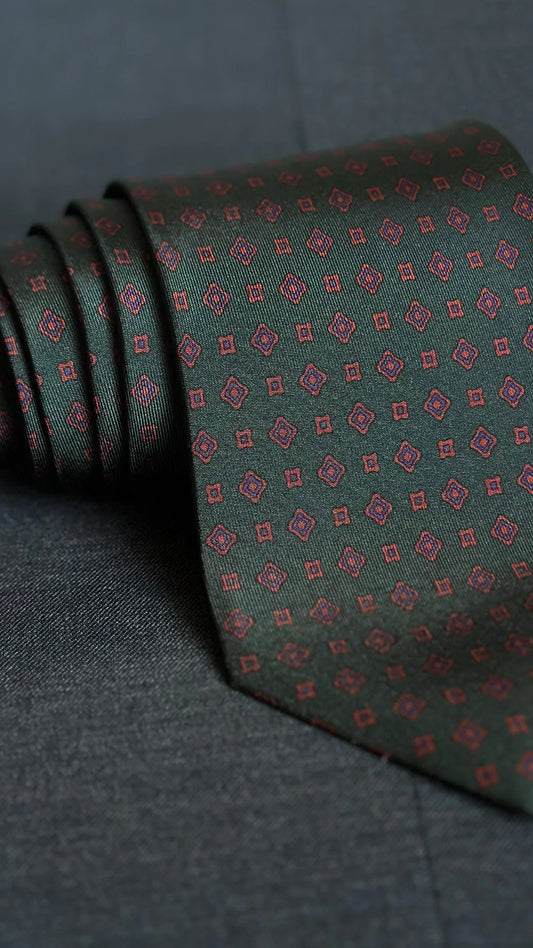 Corbata Emblematic verde oscuro geométricos pequeños