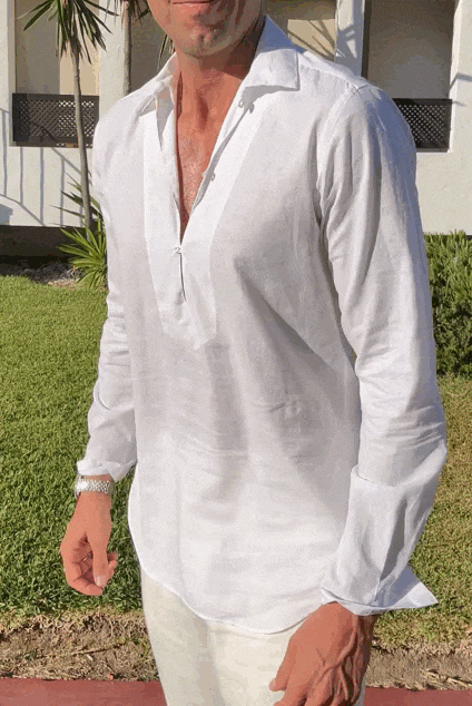 Camisa polera lino broches blanca