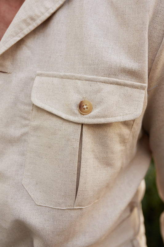 Camisa Sahariana lino beige Made to Order