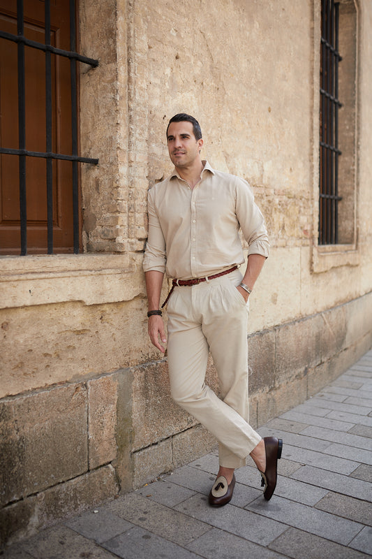 Camisa casual oxford camel