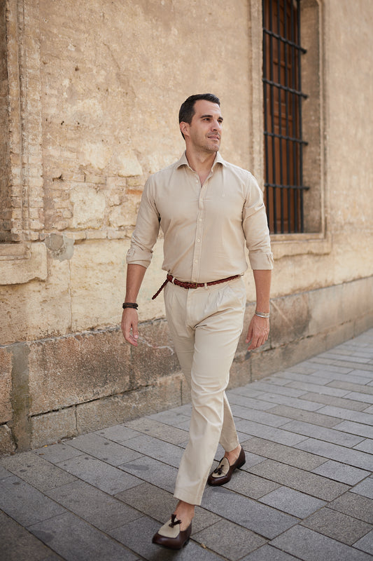 Camisa casual oxford camel