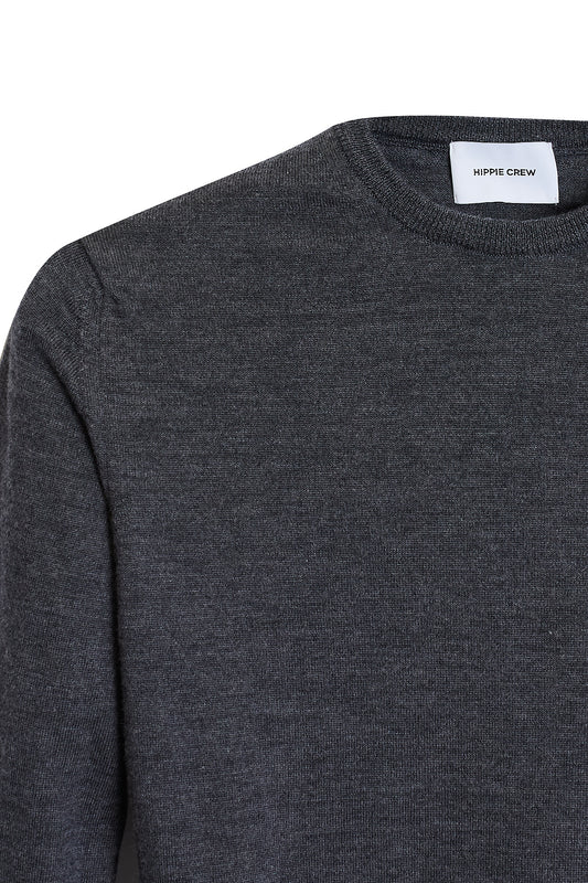 Jersey cuello redondo lana merino gris